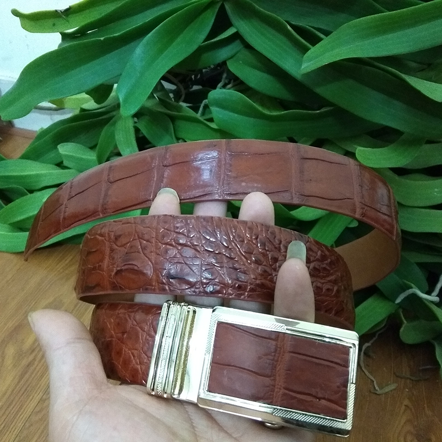 Thắt lưng Da cá sấu liền bụng màu nâu dỏ